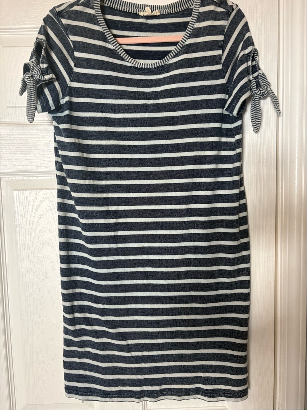 Jane and Delancey Navy and White Striped Tie-Sleeve Casual Dress